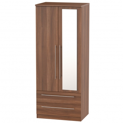 Welcome Furniture - Sherwood - Tall 075Cm 2Drw Mirror Wardrobe - Multiple colours available - White